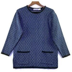 Karen Lessly Top Women's Size Medium Pullover Glittering Blue Long Sleeve
